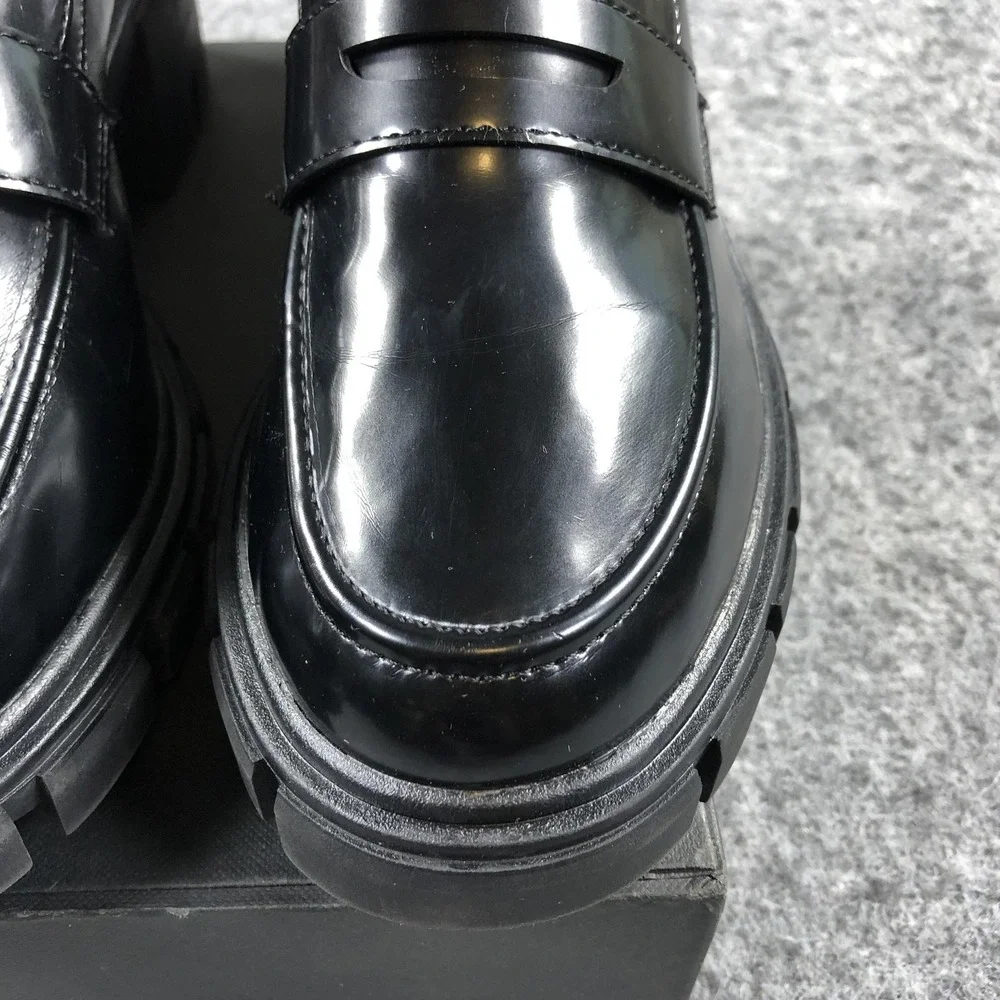 Crown Vintage Loafers Sage Womens 9.5 M Black Platform Block Heel Shoes